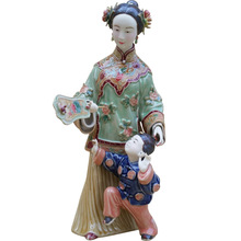 人之初母子乐古代人物仕女教子成龙石湾公仔陶瓷摆件林伟东中式