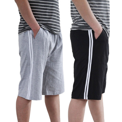 加肥加大男士夏季五分裤 男士运动休闲短裤 双白条男夏季短裤
