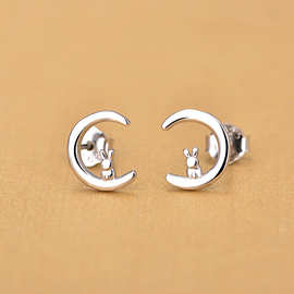 S925纯银耳针耳钉女气质韩国个性简约耳环学生少女百搭耳饰品批发