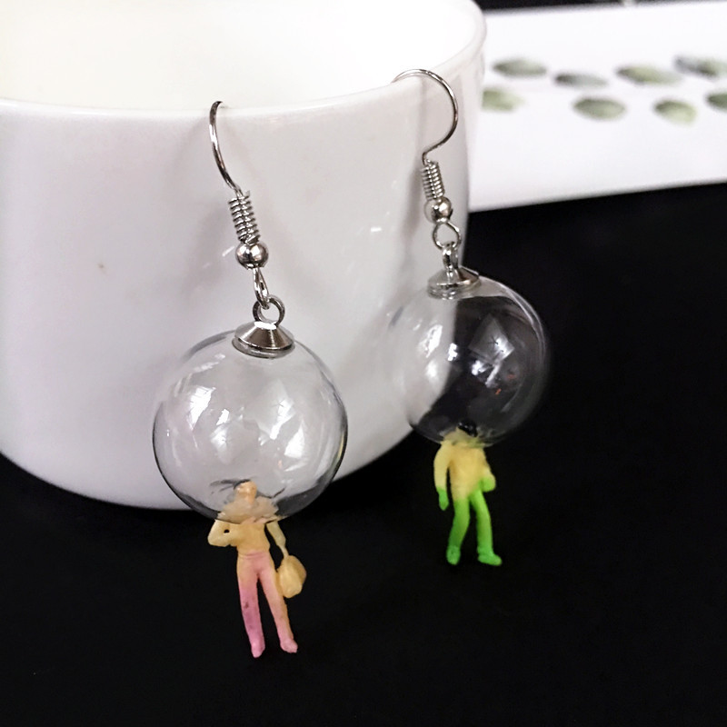 Creative Hand-made Fun Transparent Glass Ball Bubble Doll Doll Earrings display picture 3