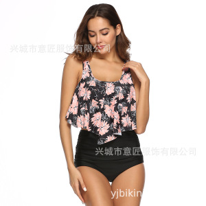意匠2019年新款荷叶比基尼亚马逊泳衣荷叶边多色高腰比基尼bikini