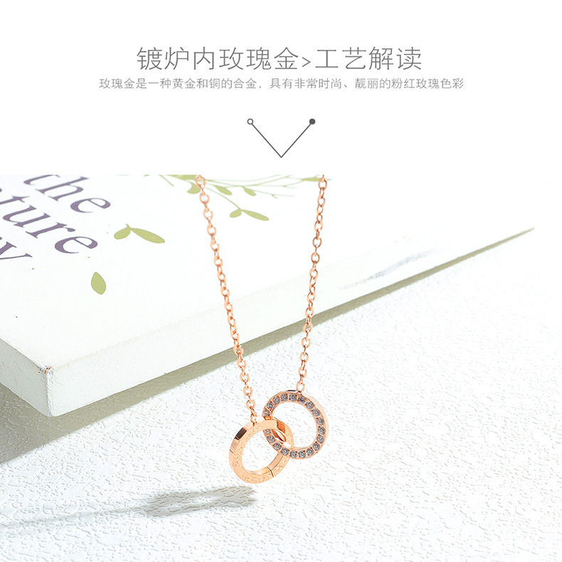 Korea Double Ring Diamond Pendant Necklace display picture 10