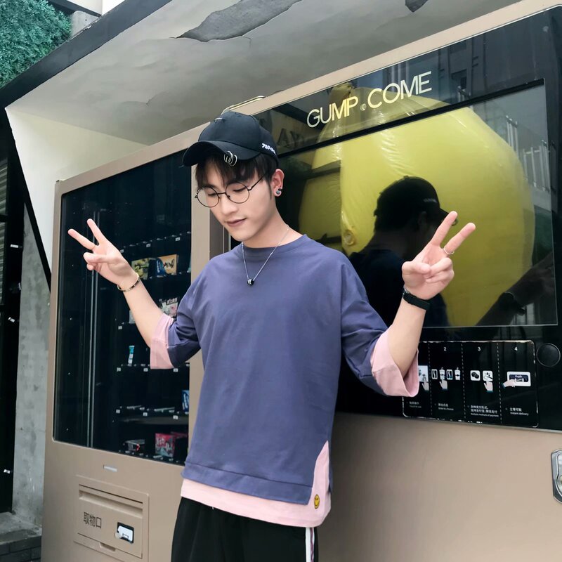 2020 Summer New Hip Hop Men's Pullover Half Sleeve/Middle Sleeve Youth Popular No Hat Collar Men's T-shirt Trendy 2020 Summer New Hip Hop Men's Pullover Half Sleeve/Middle Sleeve Youth Popular No Hat Collar Men's T-shirt Trendy