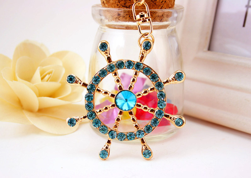 40g Weight Alloy, Metal Material Constellation Pattern Unisex Gender White, Blue Color Korean Diamond-studded Crystal Ship Rudder Nautical Car Metal Pendant Keychain 7