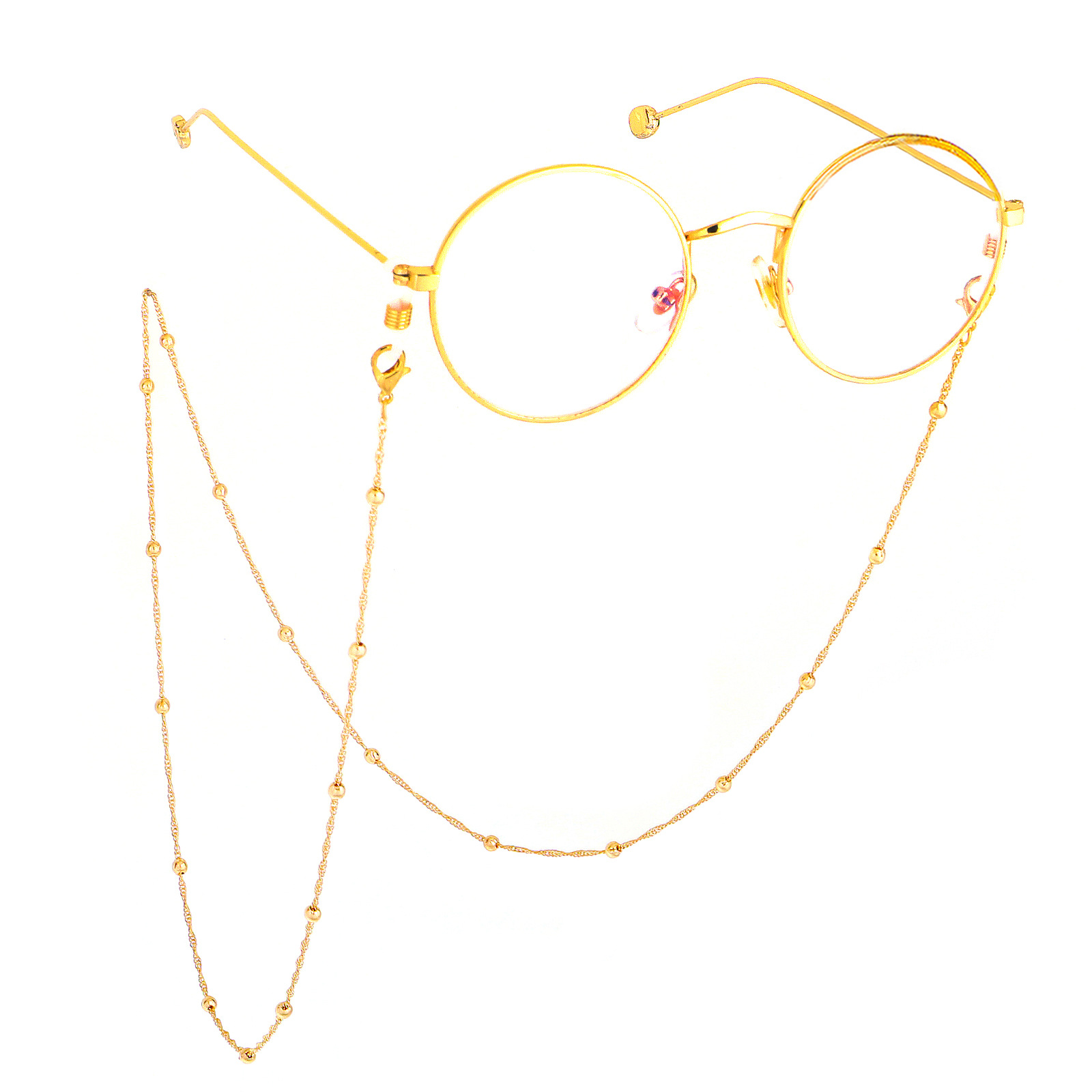 Internet Celebrity Same Color Protection Factory Direct Sales Fashion Simple Golden Water Wave Clip Beads Copper Bead Eyeglasses Chain display picture 1