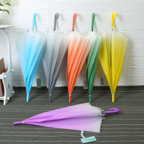 Manufacturer of small and fresh long-handled transparent color gradient straight rod parasol with satin film dance umbrella for wholesale