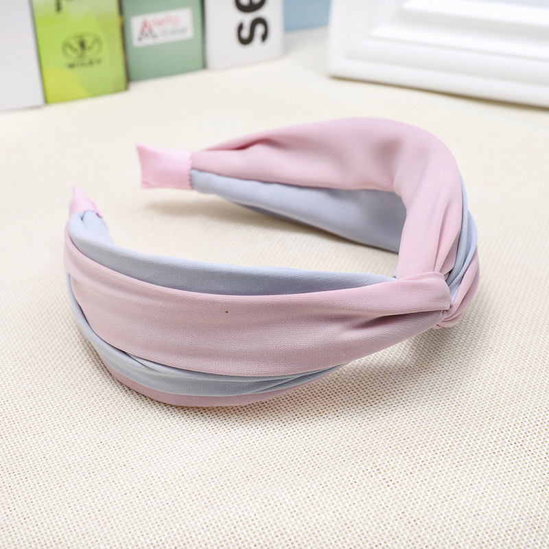 Temperament Lady Headband Wide-brimmed Hair Color Matching Fabric Cross Knotted Headband display picture 5