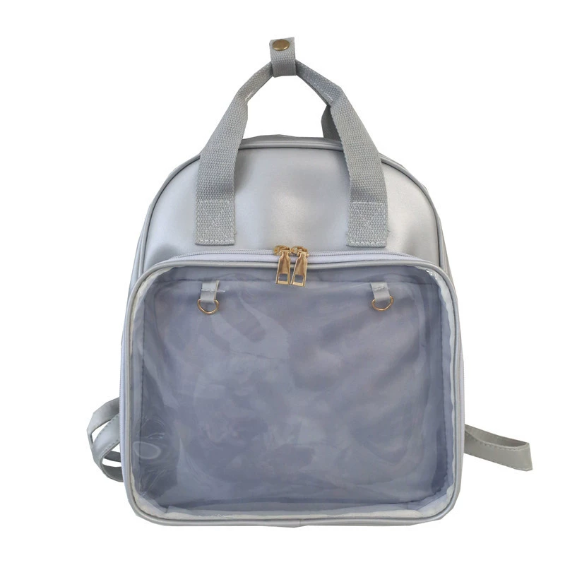 Backpack, polyurethane capacious school bag, transparent travel bag for leisure, 2020, Korean style