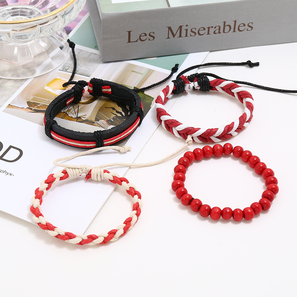 Punk new color wax line weave four sets of girls bracelet simple diy multi-root combination leather 