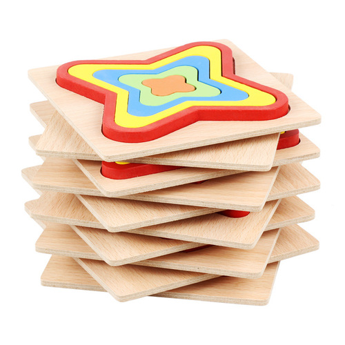 Children's educational cognitive shape three-dimensional puzzle early childhood education wooden color geometric puzzle combination toy