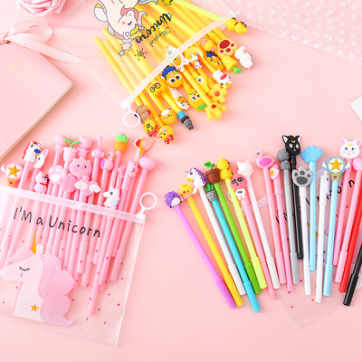 Cute pink girl Roller ball pen suit student Cartoon Signature pen combination Bagged black 0.5mm20 Sticks