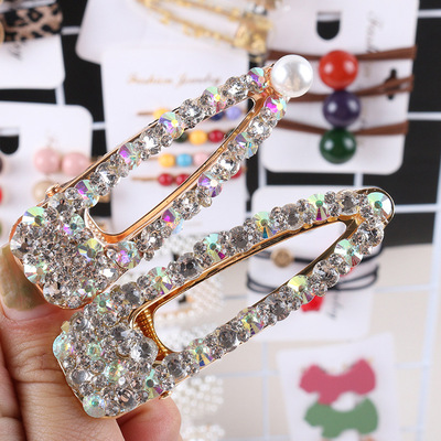 网红bb夹一字夹金属水钻简约珍珠发卡 韩国气质满钻刘海夹发夹