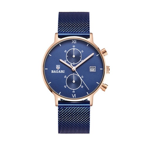 BAGARI/Bestone Men's Business Quartz Watch Waterproof Small Dial Simple Milan Strap Watch 1820