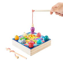 木质宝宝磁性钓鱼1-2岁儿童益智力早教开发亲子积木玩具一件代发