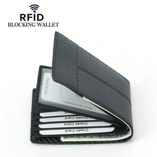 Cross-border exclusive carbon fiber pattern RFID wallet spliced ​​with multiple card slots large capacity European and American fashion short wallet for men