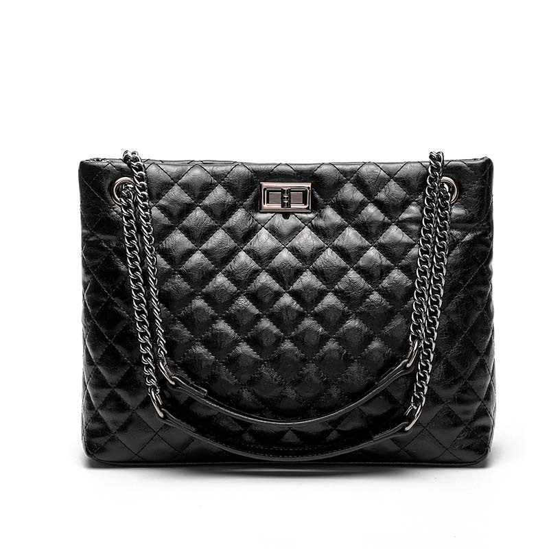 Bolsa feminina de couro com cera de óleo 2024, versão coreana, elegante, com grade de diamantes, bolsa transversal de ombro único, grande_voghion.com