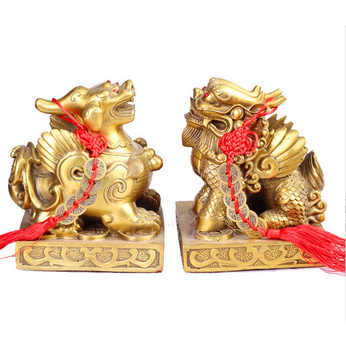 Copper Pixiu ornaments, one-horned Pixiu and two-horned Pixiu mythical beast ornaments wholesale