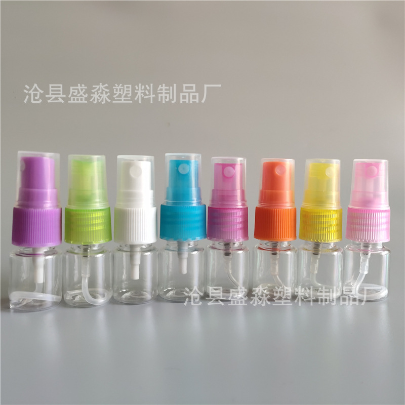 Venta al por mayor 5ml spray sub-botella de spray de plástico botella de plástico para mascotas botella de perfume de hombro plano