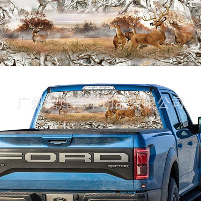 A057白尾鹿伏击橡树雪后窗色彩贴花卡车SUV汽车后档风玻璃贴纸