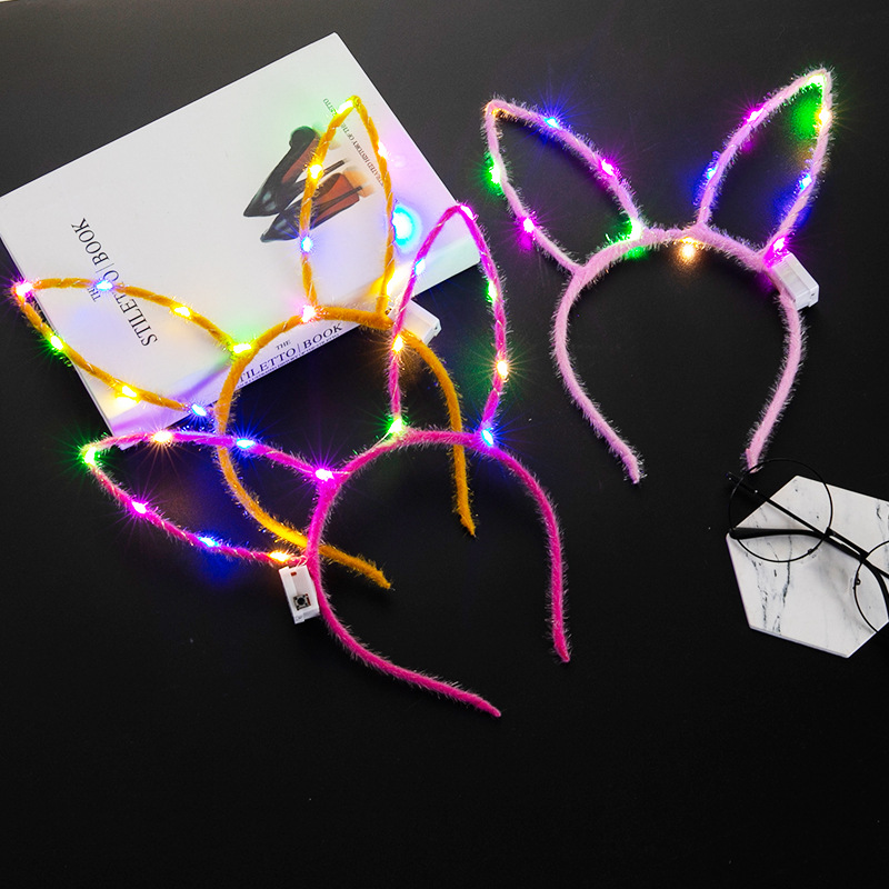 新款发光兔耳朵发箍闪光猫耳朵卖萌头饰热卖地摊庙会夜市玩具批发|ms