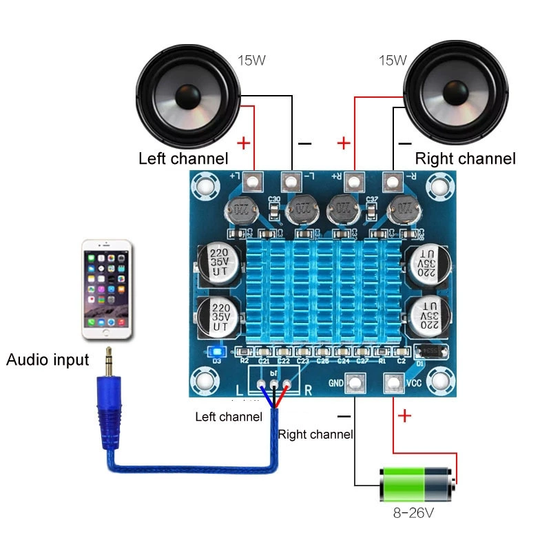 XH-A232 HD цифровая аудиоусилительная плата MP3 модуль усиления 12V/24V, двухканальная 30W