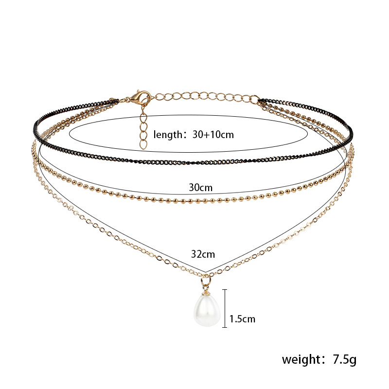 8g Weight Popular Simple Drop-shaped Pearl Multilayer Necklace