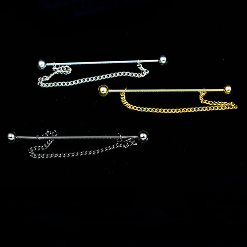 Ball one-word collar pin metal chain tassel men's brooch French shirt pinhole collar corner buckle European and American pin