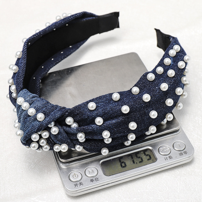 Cross-border Korea Dongdaemun Headband Popular Playful New Denim Fabric Knotted Nails Headband display picture 4