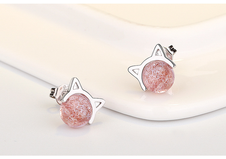 Cute Animal Cat Copper Plating Inlay Artificial Gemstones Ear Studs 1 Pair display picture 1