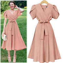eBay速賣通亞馬遜跨境2022外貿歐美新款大碼女裝拼接顯瘦連衣裙夏