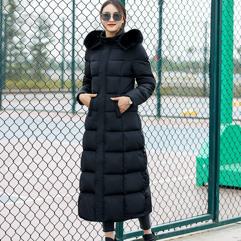 2020冬季新款黑色女士白鸭绒羽绒服 韩版修身长款加厚可加工定制