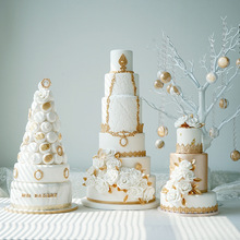 仿真蛋糕组合装饰 蛋糕店软装摆设 橱窗设计 金色多层蛋糕