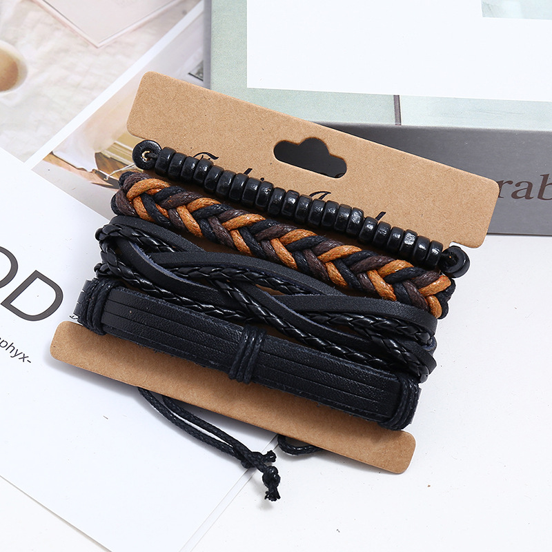 Wooden Beads Suit Bracelet Diy Wax Thread Woven Bracelet Men Leather Jewelry display picture 4