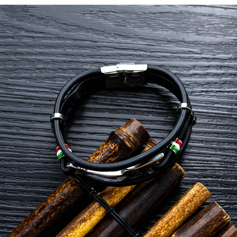 Bracelet En Cuir Pour Homme Punk Bracelet Personnalisé Pour Petite Guitare Bracelet En Cuir Tressé Multicouche display picture 1