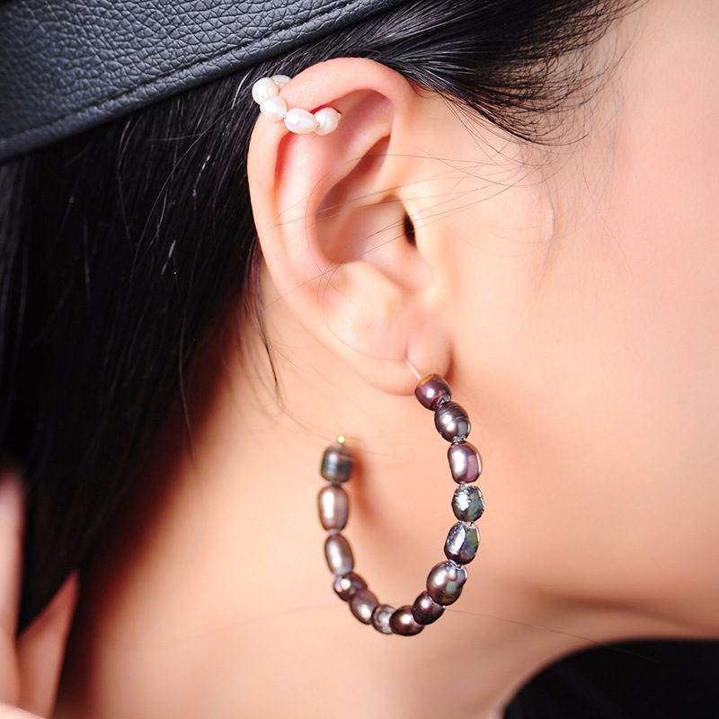 E9102297 Cool Style C En Forme De Cercle Boucles D'oreilles De Mode Personnalisé Perle Boucles D'oreilles Femelle Tempérament Sauvage Oreille Clip display picture 14