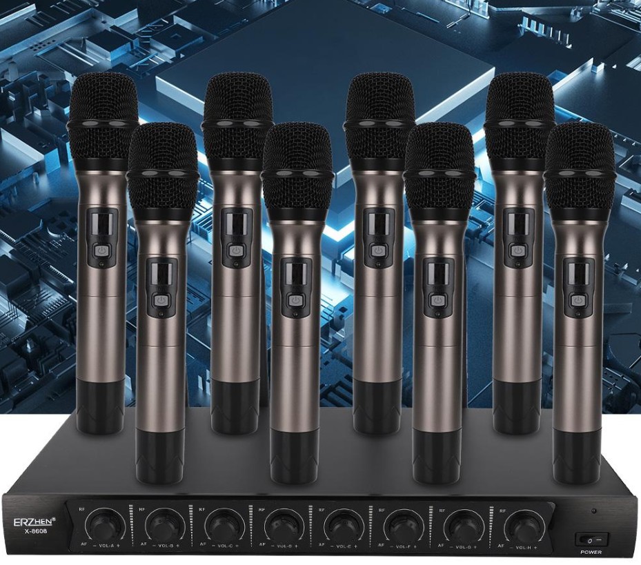 Micrófono inalámbrico UHF de uno a ocho seis de mano Conferencia clip de corbata micrófono montado en la cabeza etapa de micrófono transfronterizo U8800