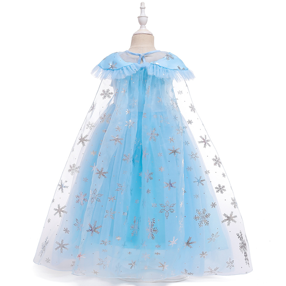 Foreign trade children's show dress baby collar mesh printed long Cape Princess Dress Cosplay sequins show dress