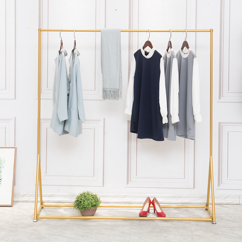 服装店衣架展示架女装店货架简约铁艺陈列架高档金色挂衣架落地式|ru