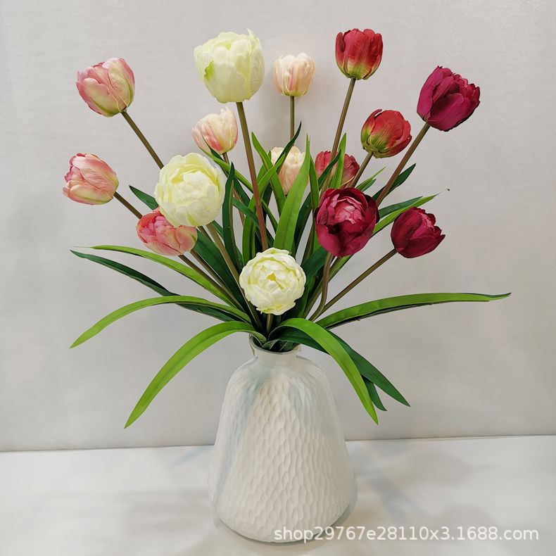 3-head core mini Tulip silk cloth Tulip artificial flower family studio decoration fake flower cross-border supply