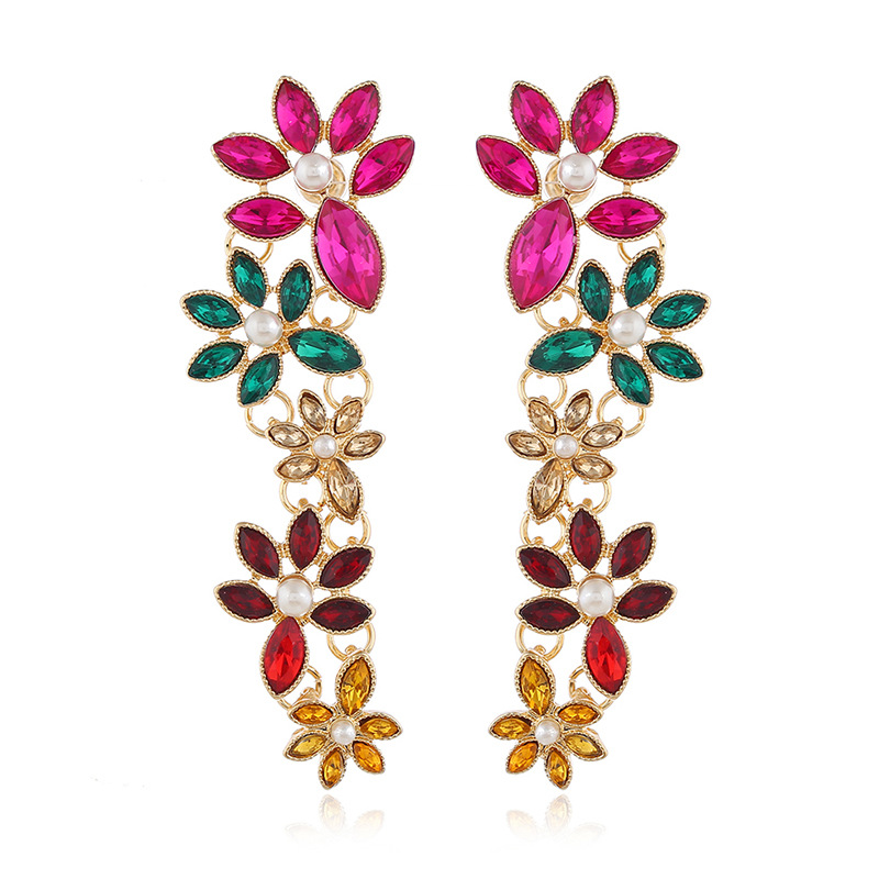 pendant retro exaggerated colorful diamond geometric color flower symmetrical alloy earringspicture1