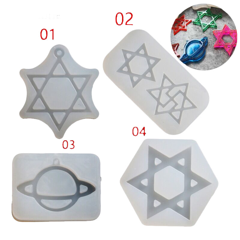 水晶滴胶带孔六芒星小星球模具 透明水晶滴胶模具