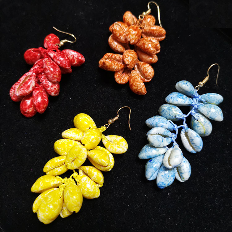 欧美饰品手工绕线编织海螺贝壳耳坠个性喷漆贝壳耳环仿电镀色贝壳