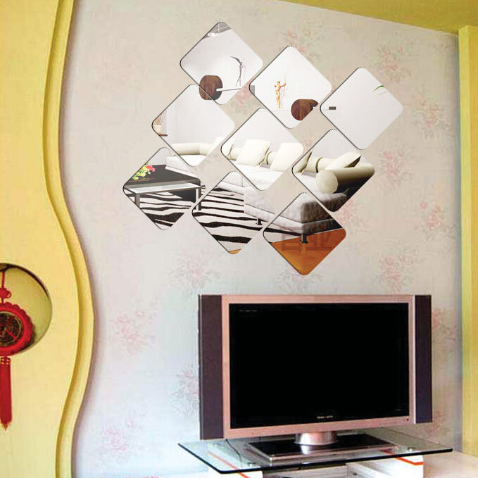 Square Sticker 15*15cm Mirror Three-dimensional wall stickers decorate Three-dimensional wall stickers Cross border Mirror stickers Wall decoration