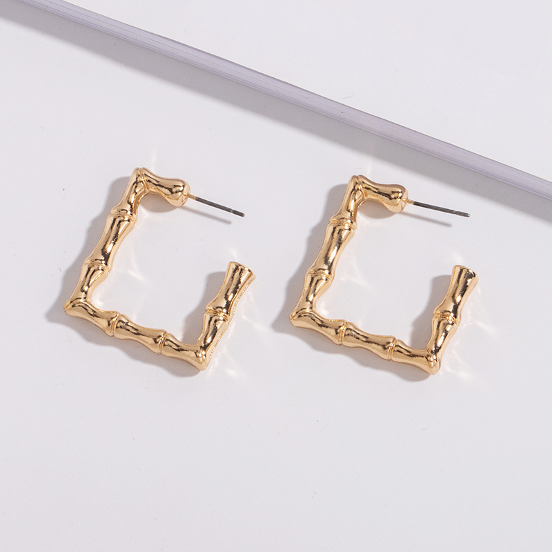 Bamboo Golden Square Earrings display picture 3
