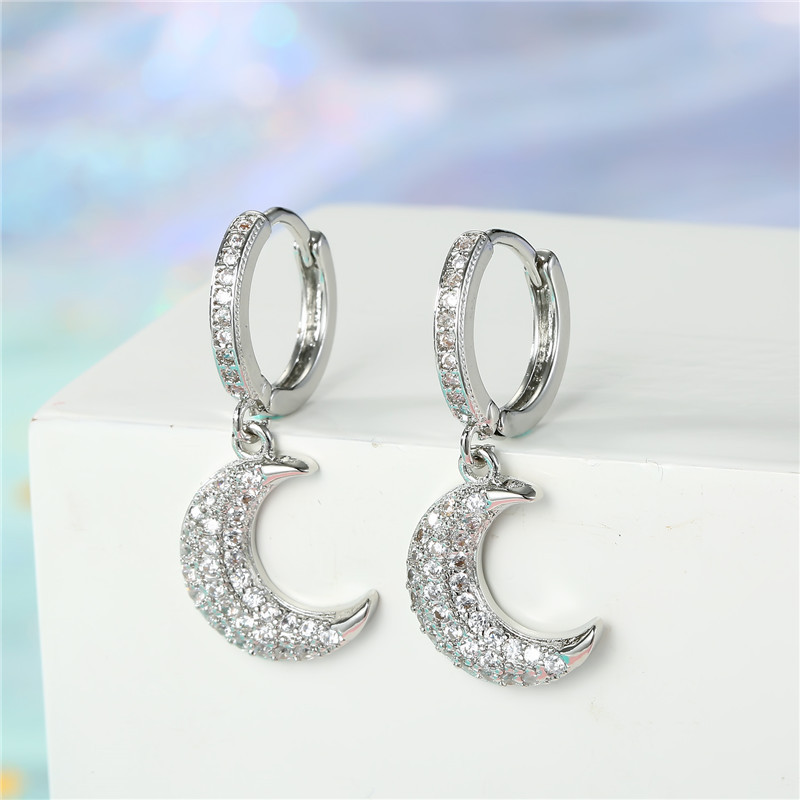 Exquisite Mini Earrings Gold And Silver Crescent Zircon Earrings display picture 4