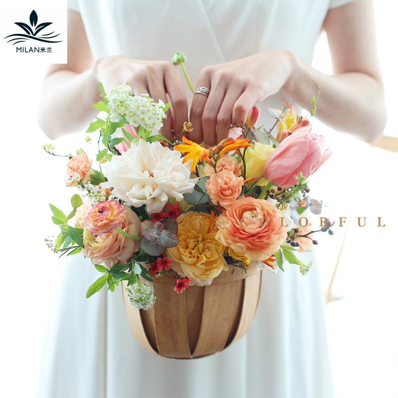 Mini cesta de flores de mano de madera cesta de encaje calabaza flor floral flor arreglo cesta a mano-tejido impermeable