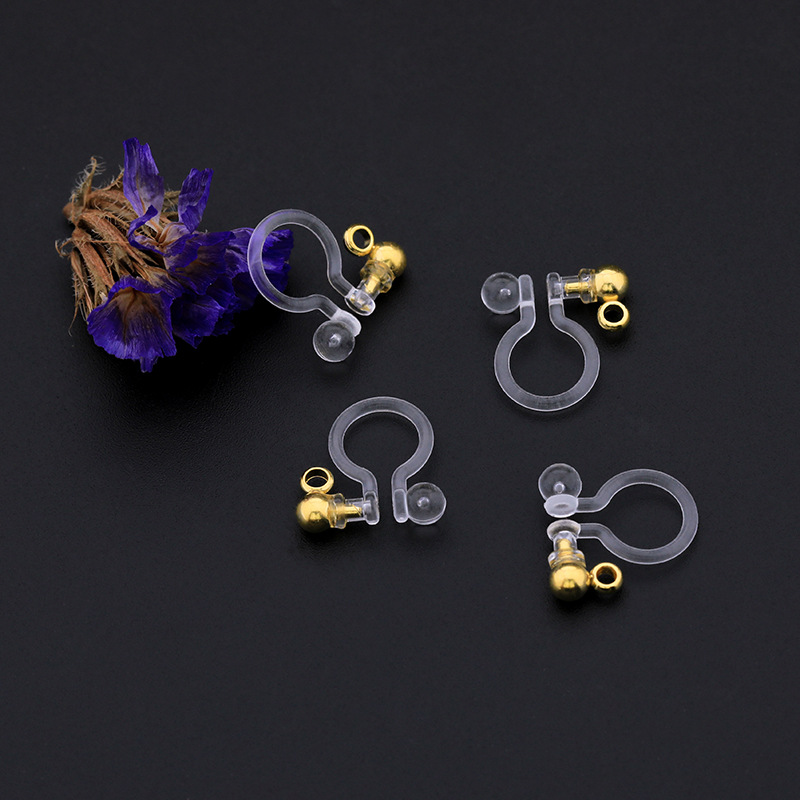 DIY耳环材料 无耳洞透明U形夹金属珠球针带吊可挂吊坠树脂耳夹