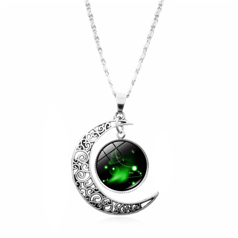 Fashion Constellation Moon Alloy Glass Splicing Necklace