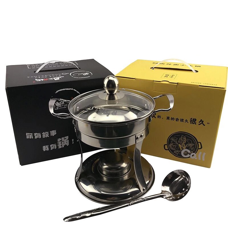 厂家直销无磁不锈钢玻盖线耳外卖小火锅 可定制包装丝印LOGO