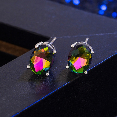 wish hot selling oval colorful stone earrings for women European and American Australian gemstone earrings simple fashion personalized jewelry